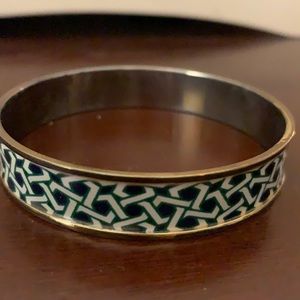 Chunky Navy & White Design Gold Bangle